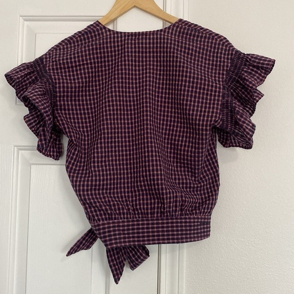 Madewell flutter sleeve, side tie, wrap blouse in plaid. - Picture 5 of 16